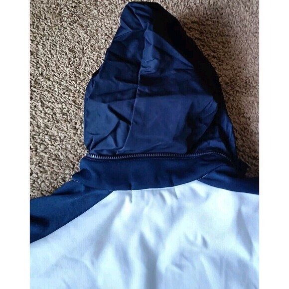 L-RL Lauren Active Track Jacket Size Small Full Zip White Blue Zip Away Hoodie - Picture 8 of 10